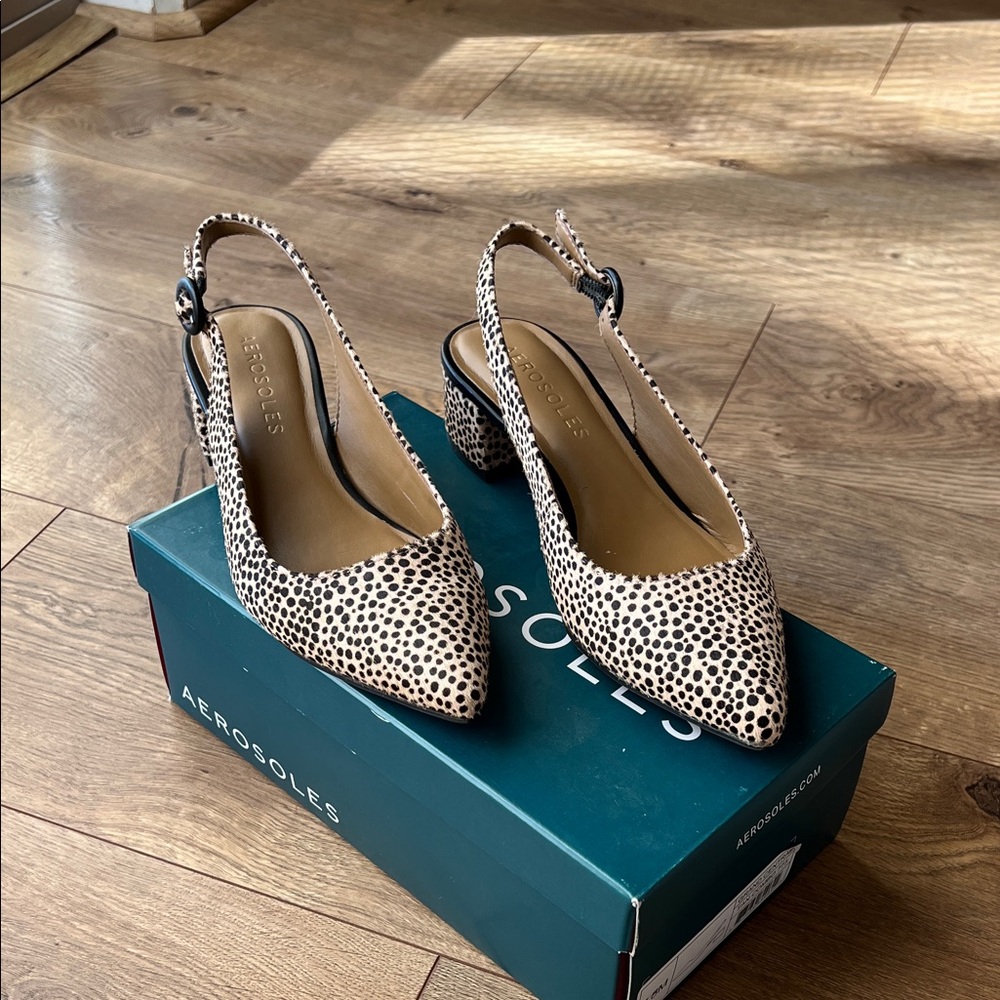 AEROSOLES Women's Leopard Low Heeled Sling-backs